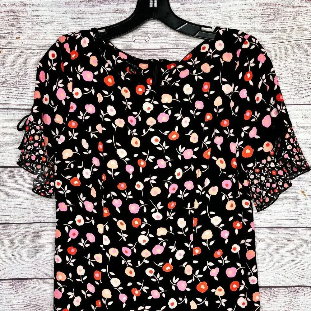 Talbots Short Ruffle Sleeve Girly Feminine Floral Jewel Neck Shift Dress Size 4